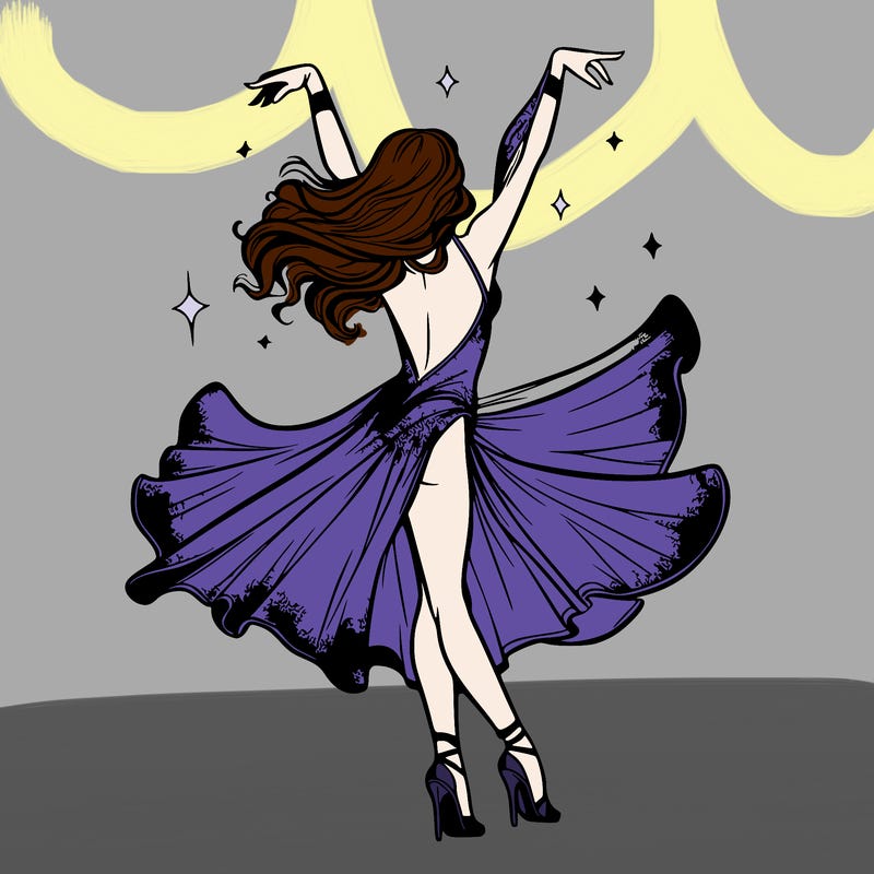 dancer dancing with a shimmery costume on realistic