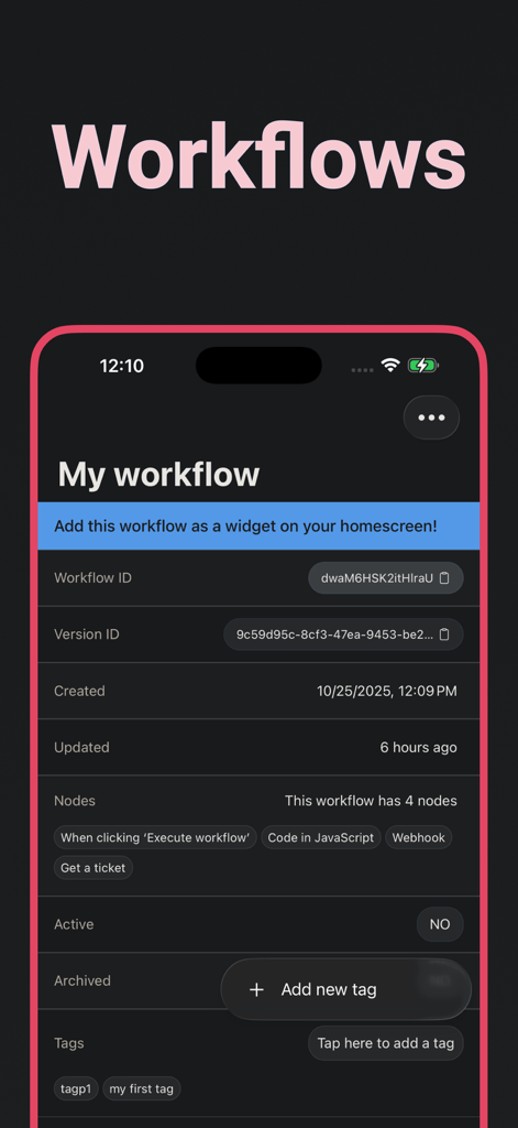 Detailed view of an n8n workflow in the Nathan mobile app