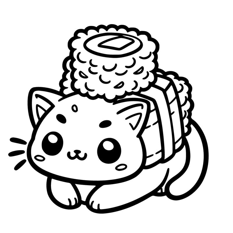 cute cat with sushi on its head