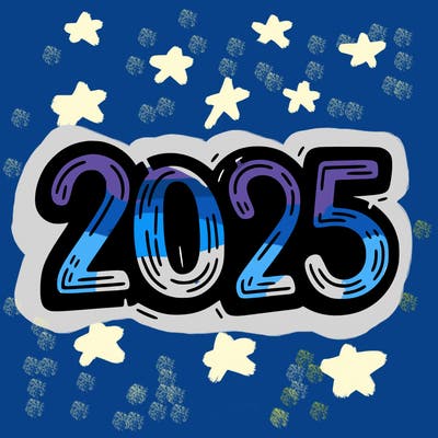 one line scrawled numbers sketch design “2025”