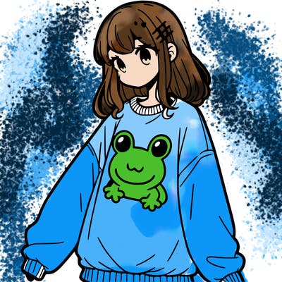girl wearing frogging sweatshirt