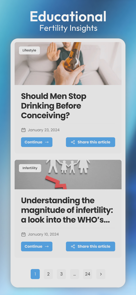 ライフスタイルの習慣と不妊データに関する教育的な妊孕性記事をYOホーム精子検査アプリで表示。