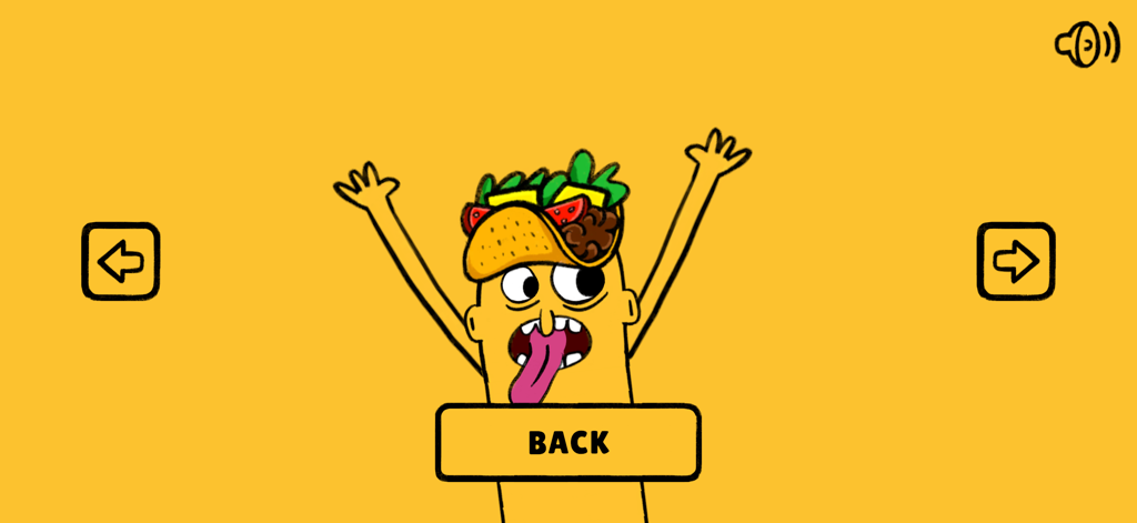 Tong: Food Fighter - Cartoon character with a long pink tongue wearing a taco hat in the Tong Food Fighter game menu