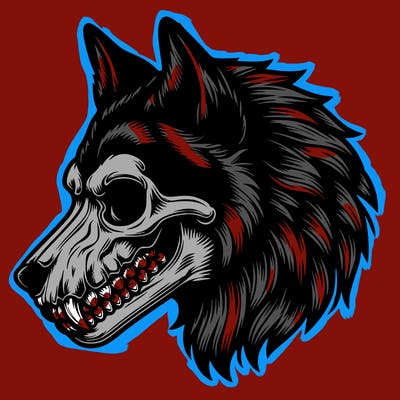 realistic wolf with skull face