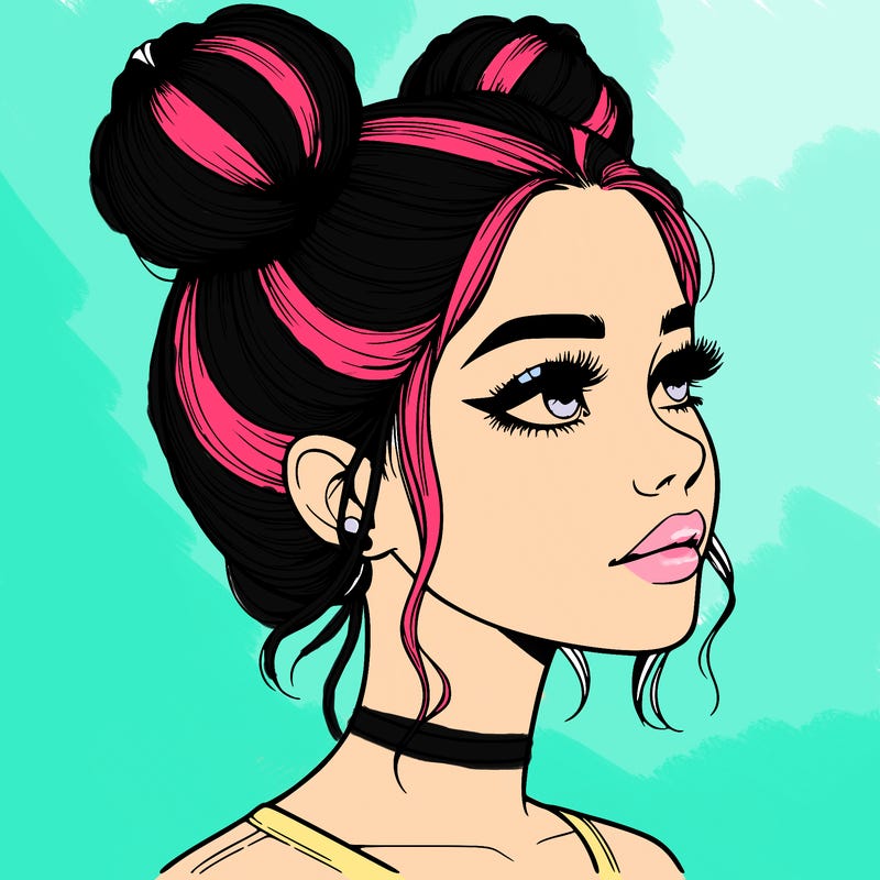 realistic girl with buns on the top of her head