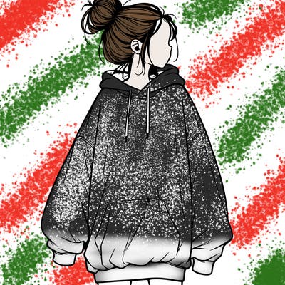 realistic girl with a oversized sweatshirt on and a bun