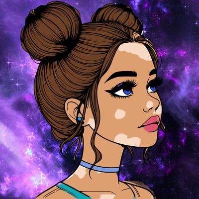 realistic girl with buns on the top of her head