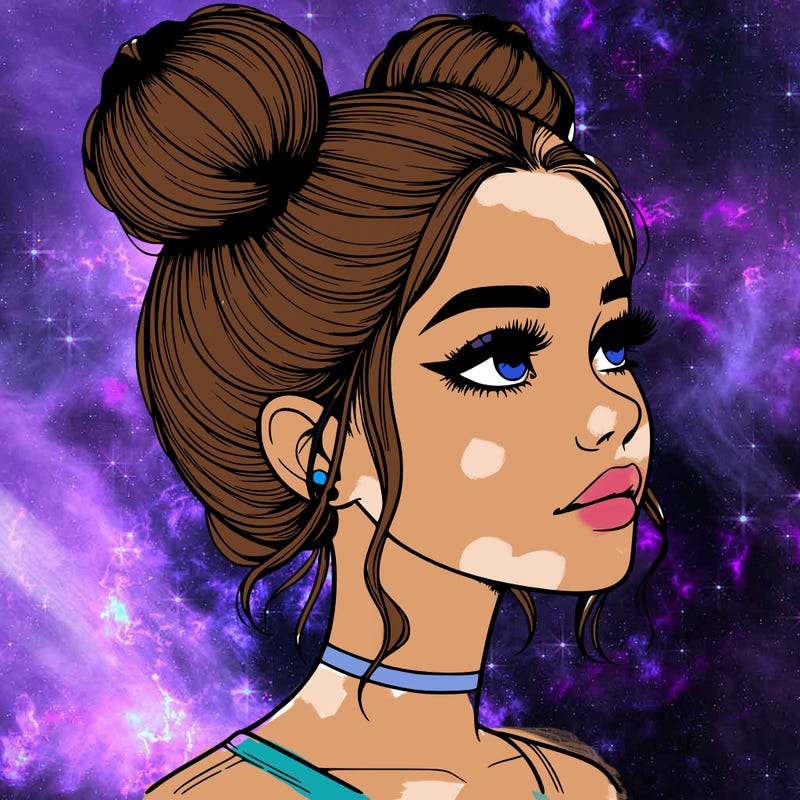 realistic girl with buns on the top of her head