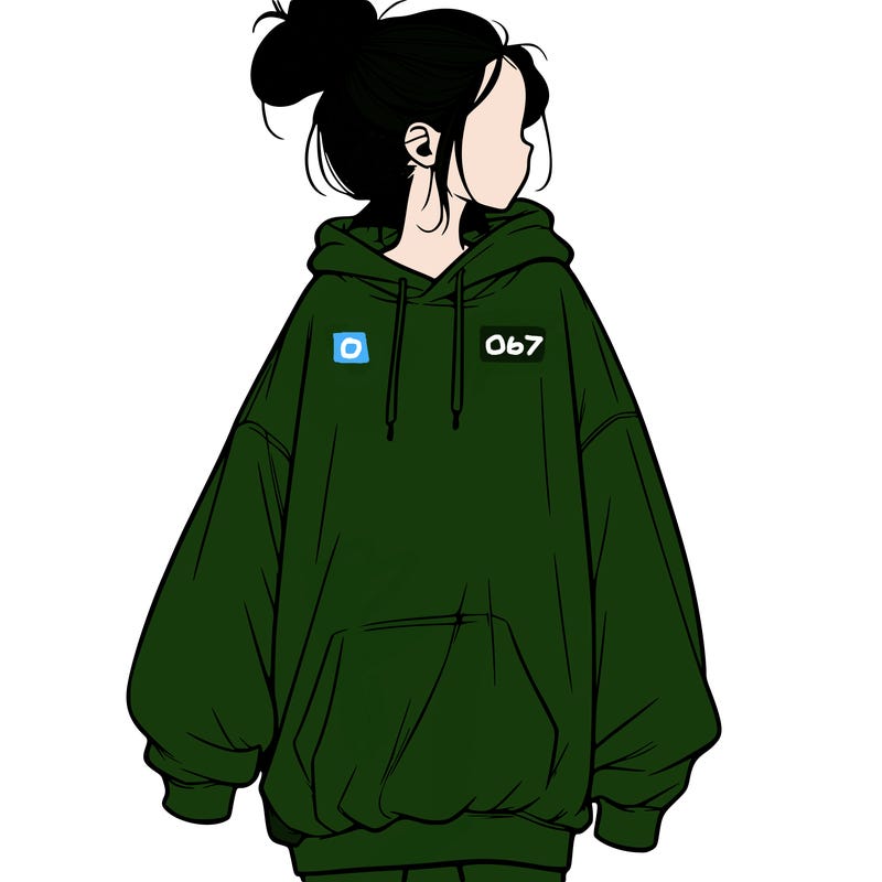 realistic girl with a oversized sweatshirt on and a bun