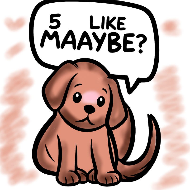 a puppy that says 5 like maybe