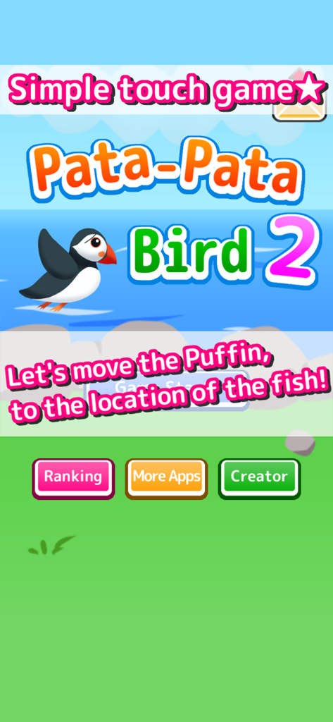 Pata-Pata Bird 2 - Pata-Pata Bird 2 home screen with a cute puffin character and game menu buttons