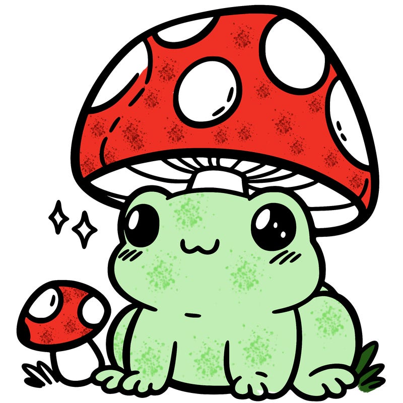 a cute frog with a mushroom hat