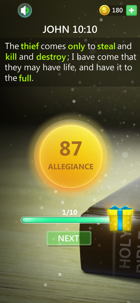 Bible word verse stack puzzle - Bible word verse puzzle game screen with scripture and progress bar