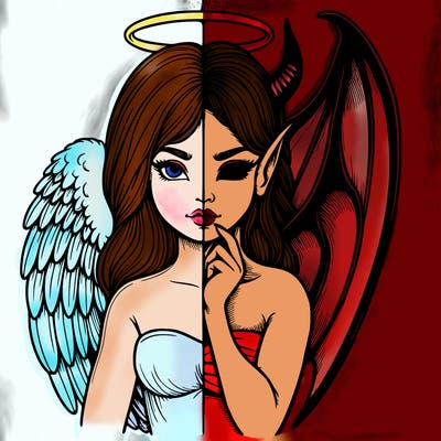 realistic angel half demon