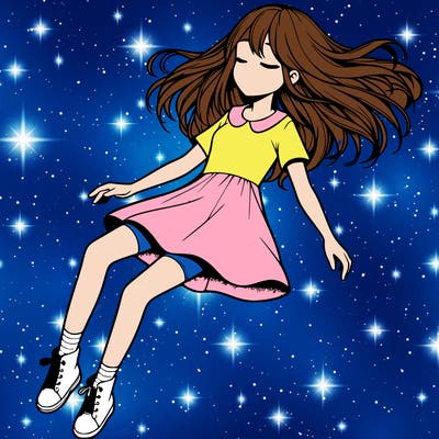 realistic girl floating