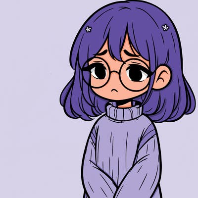 sad girl with glasses in a sweater