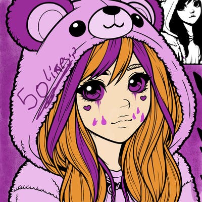 realistic girl in a bear hoodie