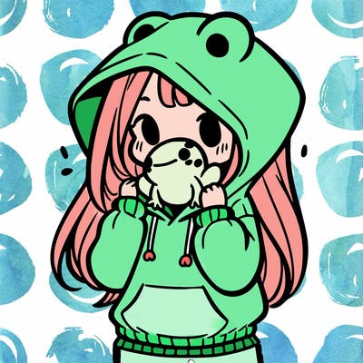 a girl holding a froggy hoodie