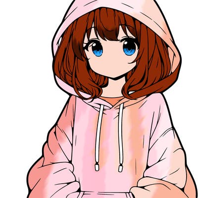 anime girl wearing an oversized hoodie