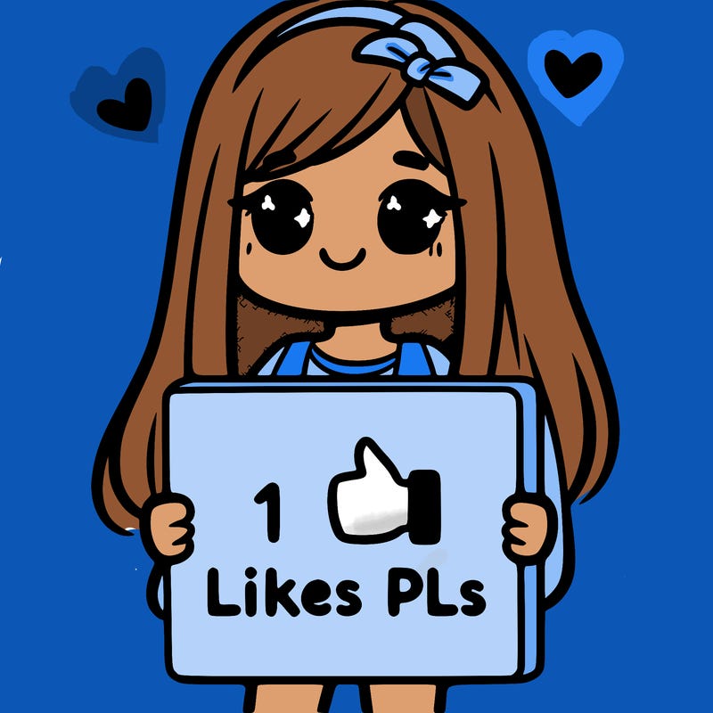 girl holding a sign saying 10 likes pls