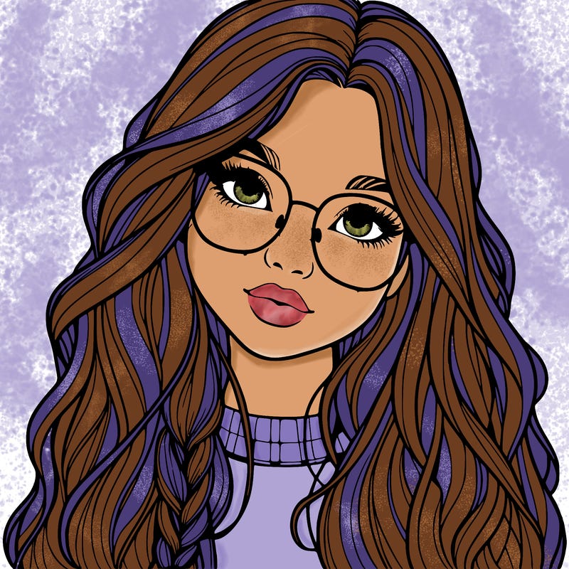 girl with long hair and freckles and glasses realistic