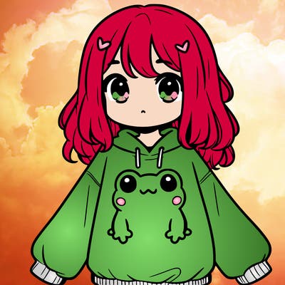 girl wearing frogging sweatshirt