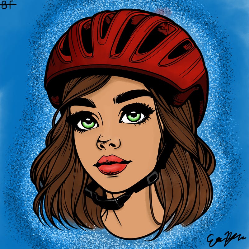 realistic girl portrait with bicycle helmet