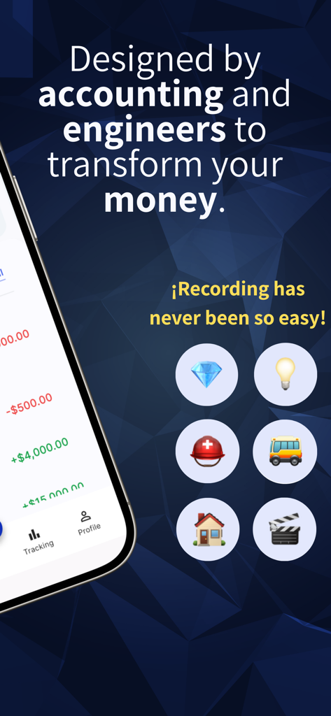 AI Money Manager & Expenses - AI Money Manager app showing intuitive expense tracking icons and professional dark mode interface