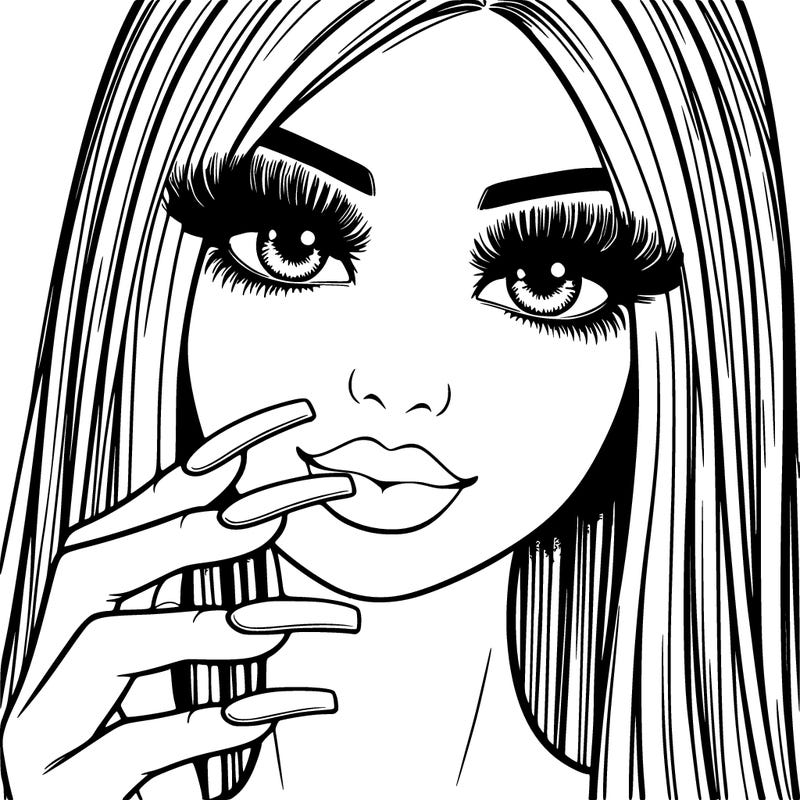 realistic pretty girl with long lashes and long square nails