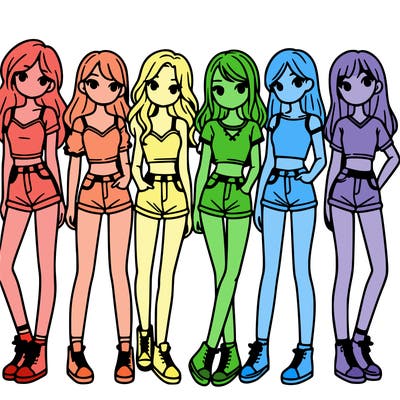 a group of girls wearing crop tops and shorts