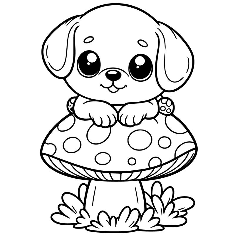 puppy on mushroom
