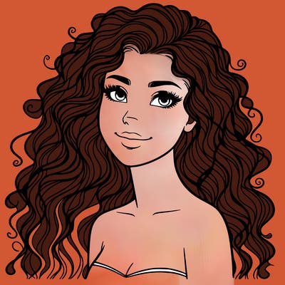 woman with curly  long hair realistic