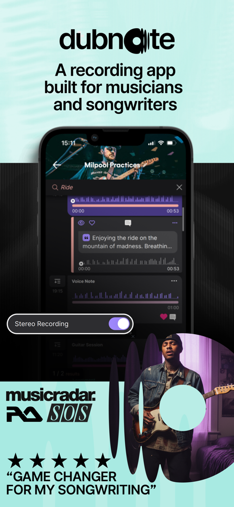 Dubnote: Where Songs Start - App di registrazione musicale Dubnote per cantautori con registrazione stereo e organizzazione delle note