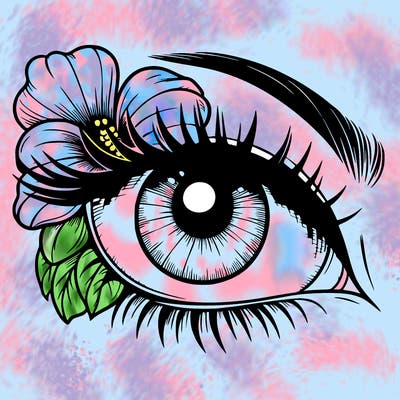 realistic eye with flower