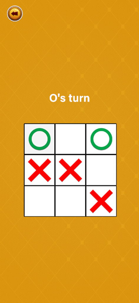 No Wifi Relaxing Mini Games - Pantalla del juego Tres en Raya con símbolos verdes O y rojos X