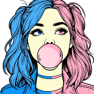 realististic girl blowing bubble -gum