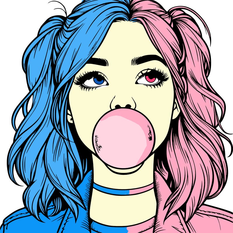 realististic girl blowing bubble -gum
