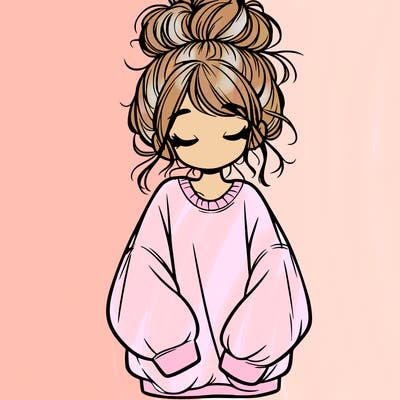 girl with baggy sweatshirt and messy bun