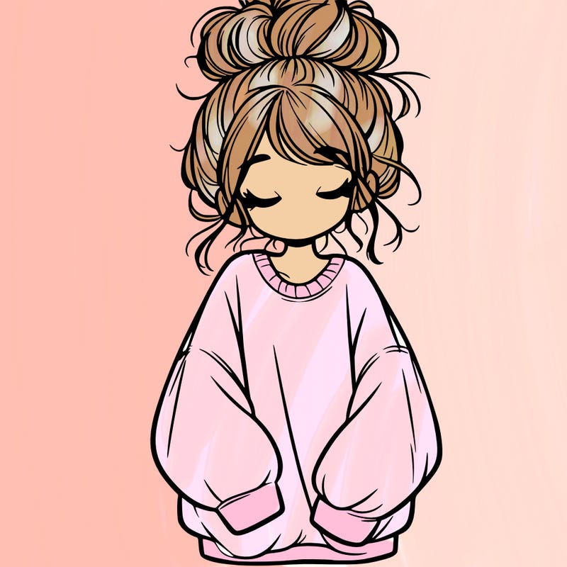 girl with baggy sweatshirt and messy bun