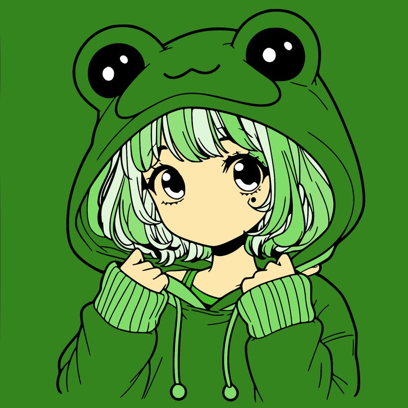 a cute teenage girl wearing a frog hoodie