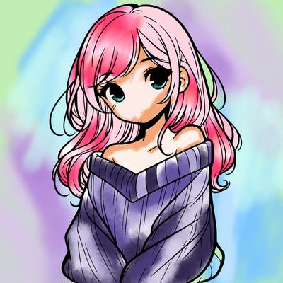 shy pretty girl wearing a sweater that is falling off one shoulder portrait