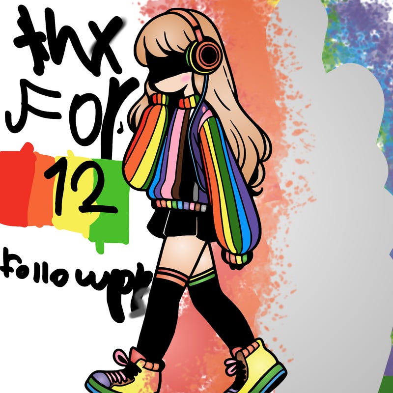 girl with leg warmers and long sweater and sneakers listening to music