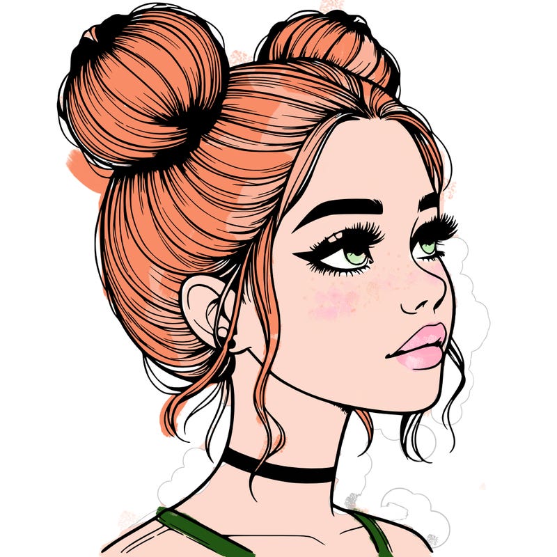 realistic girl with buns on the top of her head
