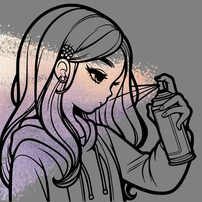 a realistic girl spray painting