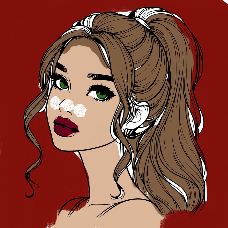 realistic girl with a ponytail on her hair and lips