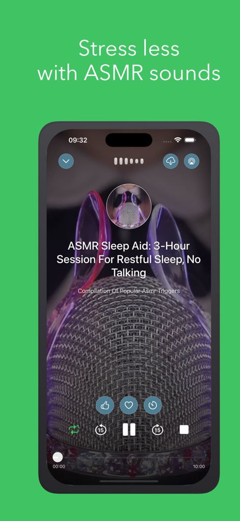 Magic Sound Pro app showing an ASMR sleep aid audio player screen for stress relief.