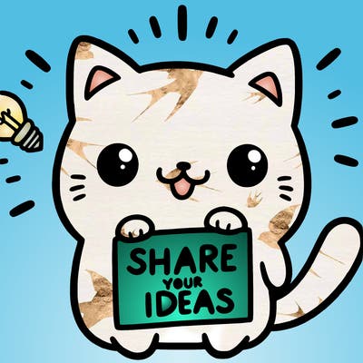 a cute cat saying share your ideas