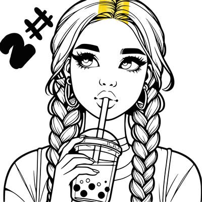 realistic girl with braided hair drinking boba
