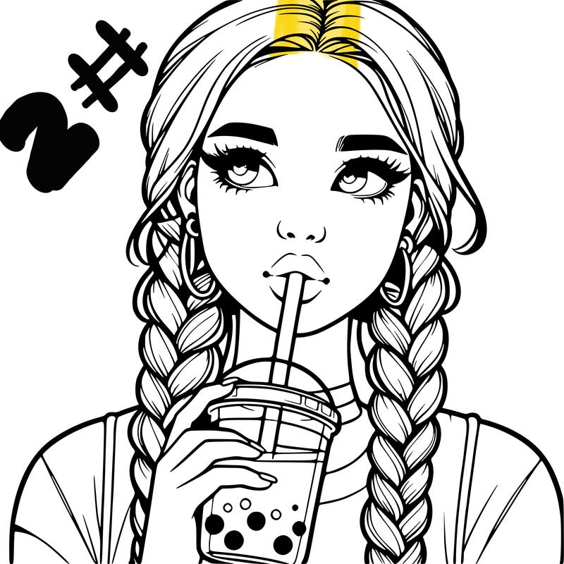 realistic girl with braided hair drinking boba