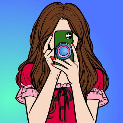 a realistic girl holding her phone taking pictures